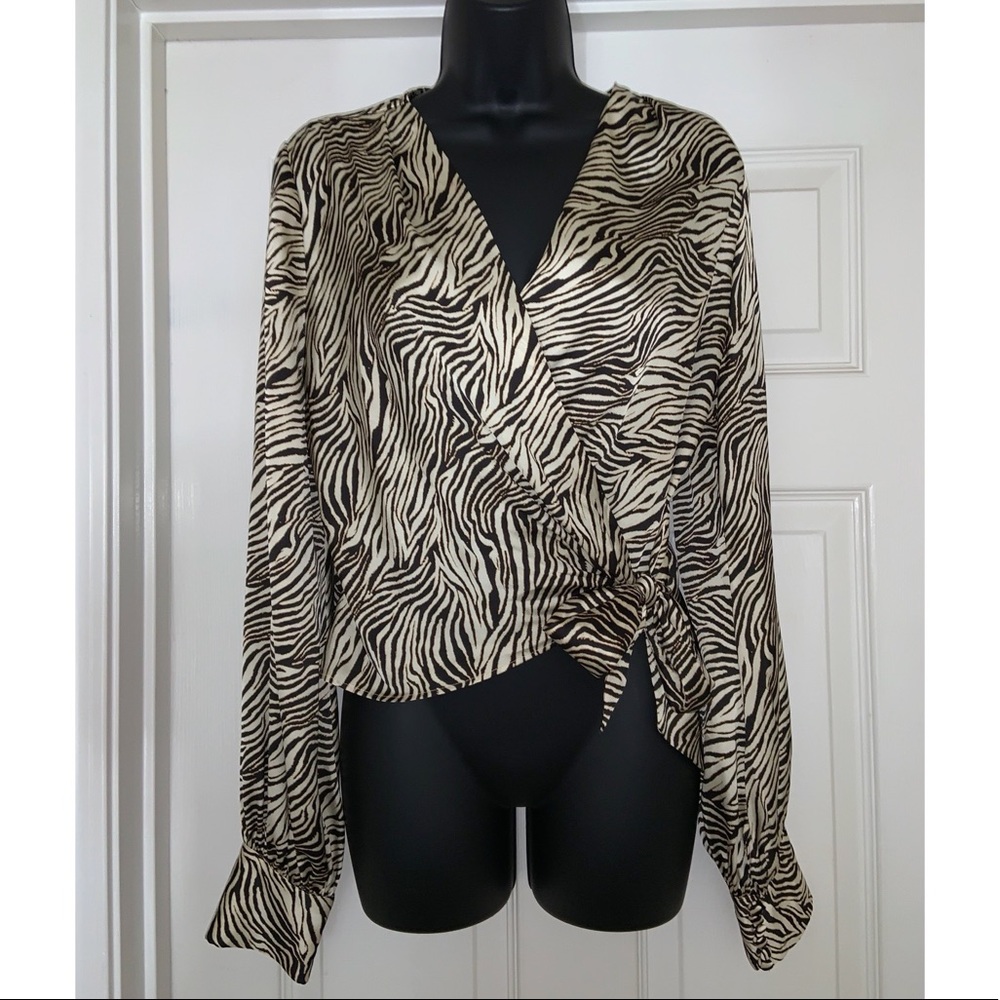 L'Academie Long Sleeve Wrap Blouse in animal print